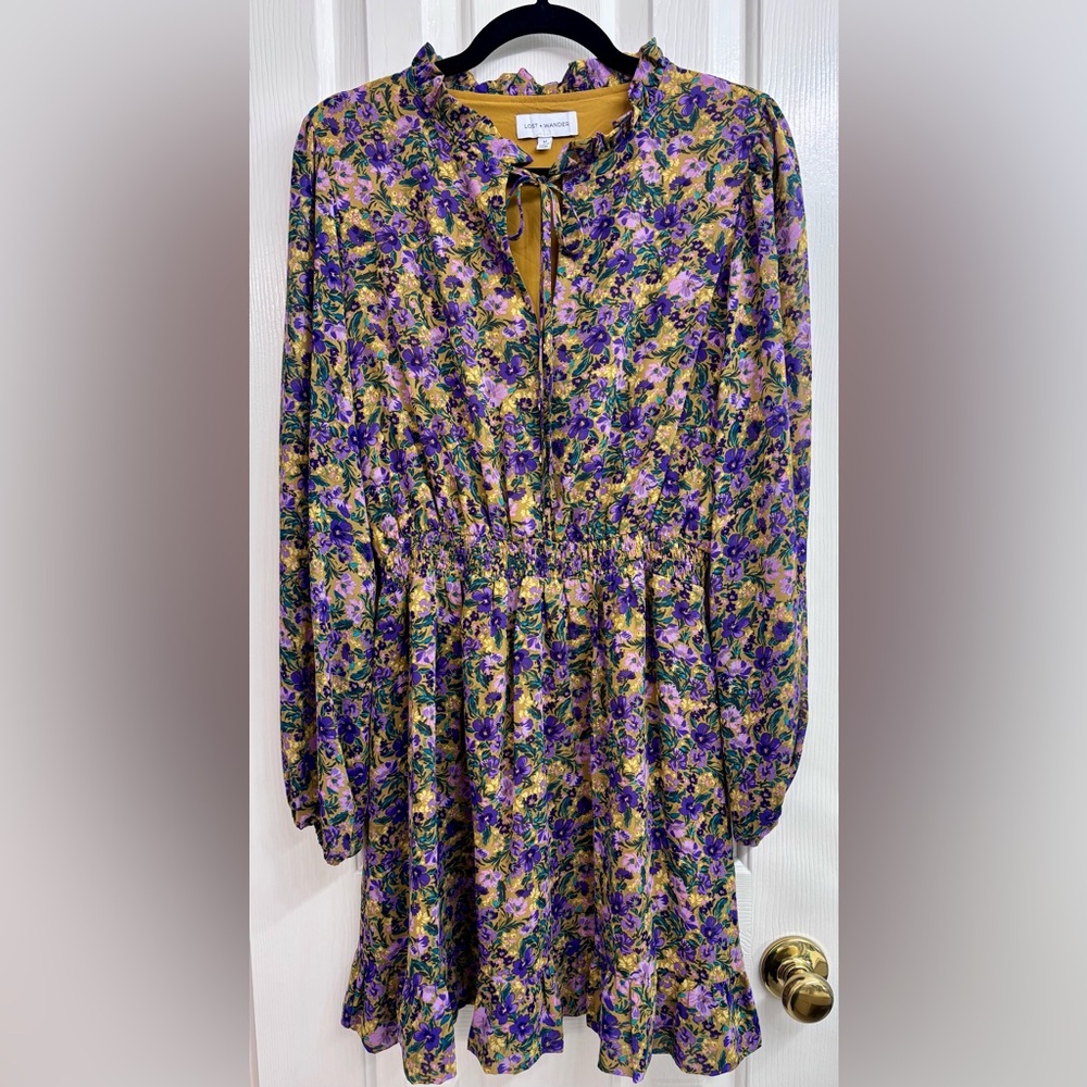 Lost + Wander Mauve Medley Purple Floral Mini Dress (Long Sleeve) - SIZE M - Picture 2 of 15